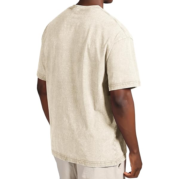 Beige Acid-Wash Short-Sleeve T-Shirt with Palm Tree Graphic